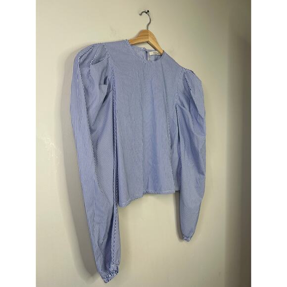 NWT The Femm Poplin Lightweight Puff Sleeves Luella Blouse Blue Size: Medium - Picture 3 of 9